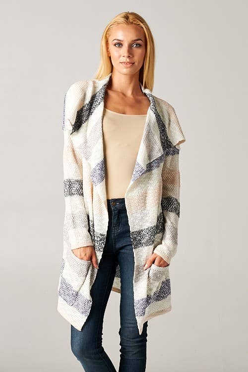 Striped Marled Knit Cardigan Sweater