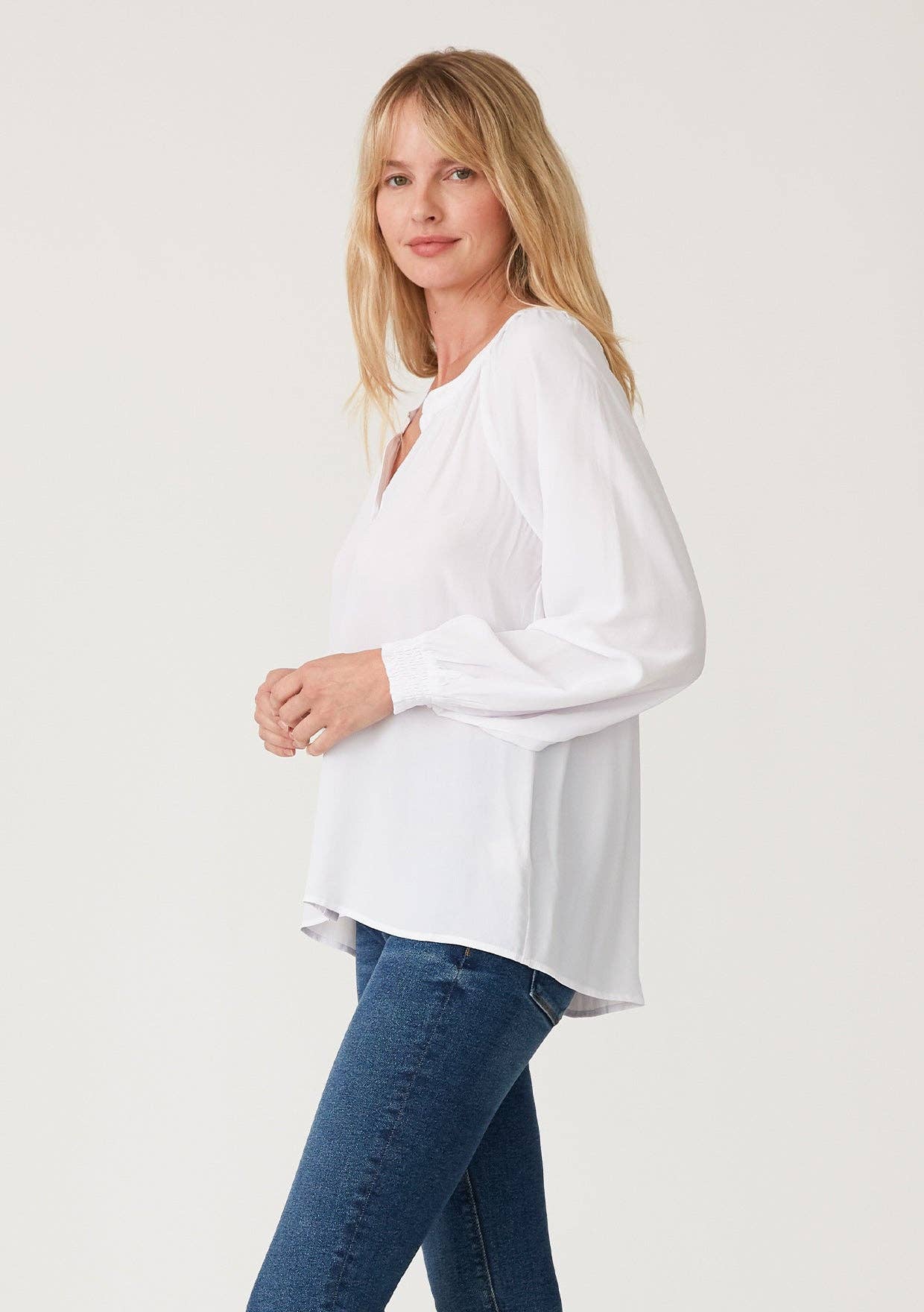 High Low Button Down Long Sleeve Blouse