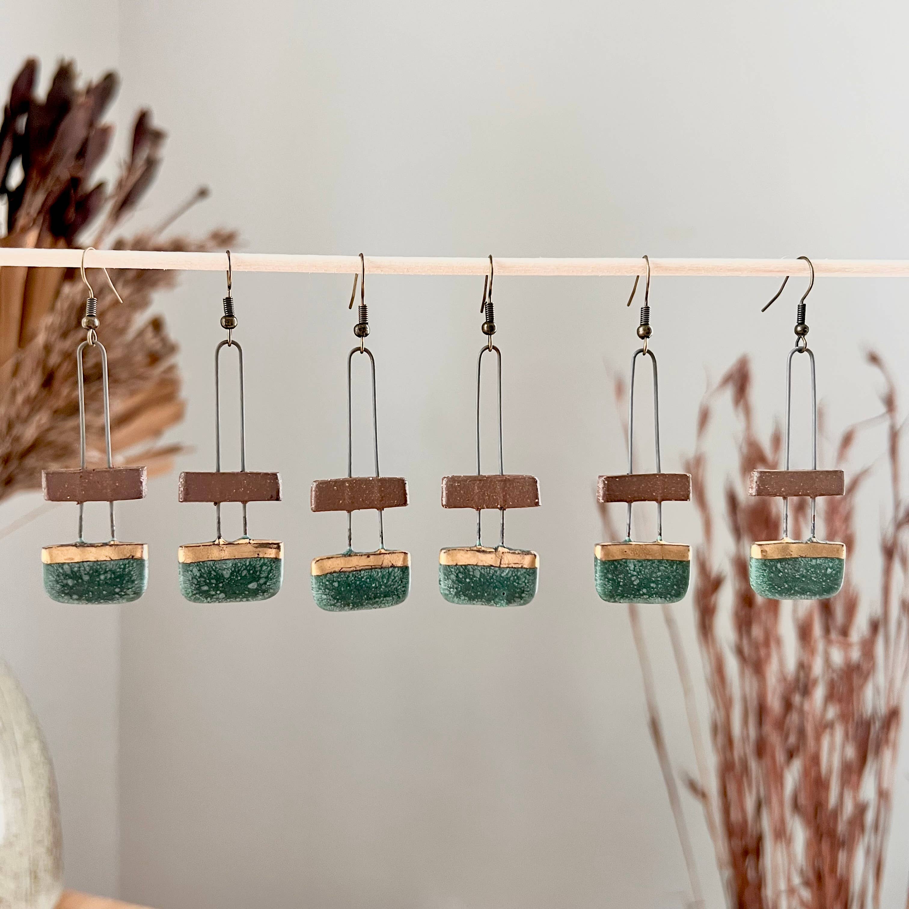 Patina Green and Natural Clay Earrings