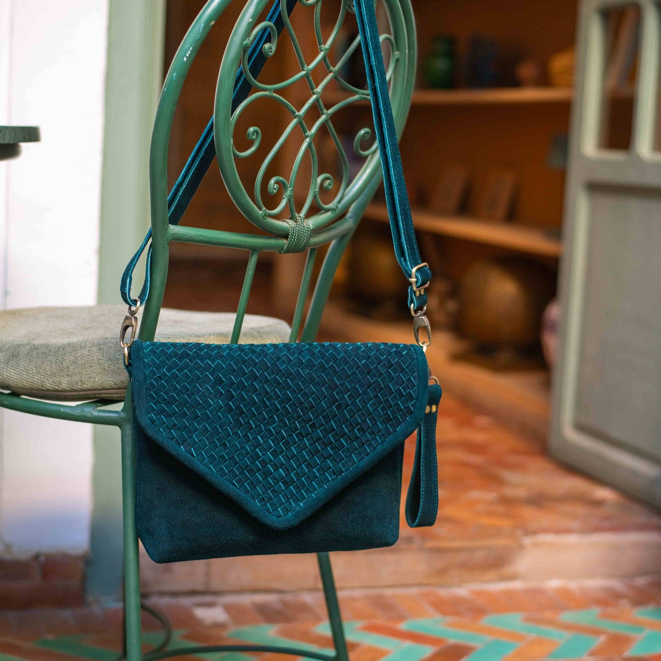 Teal Suede Woven Everyday Bag
