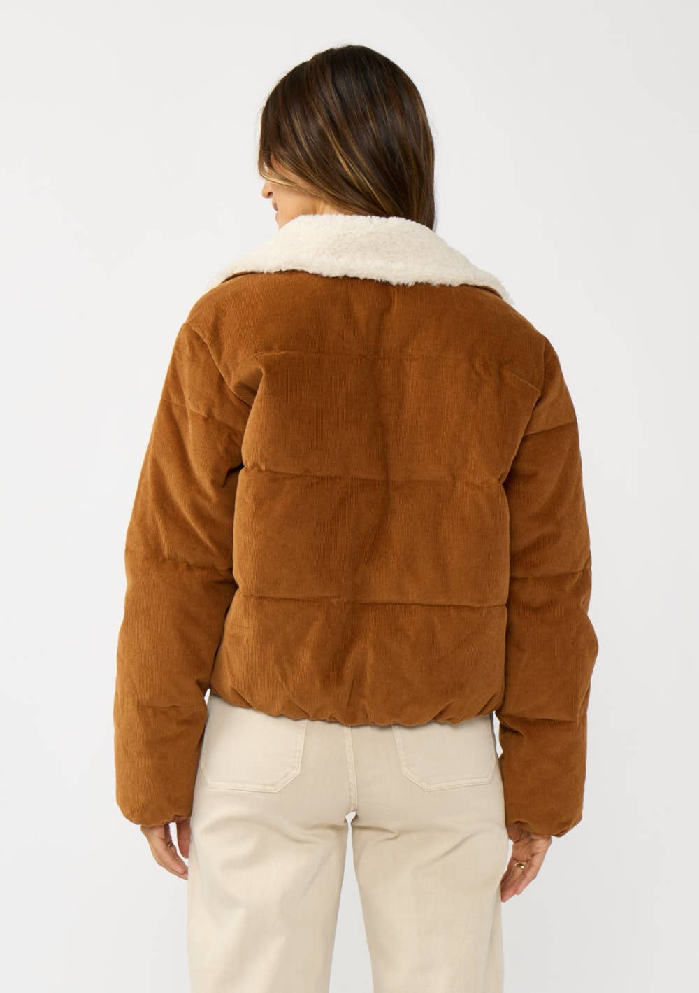 Corduroy Puffer Jacket with Sherpa Collar
