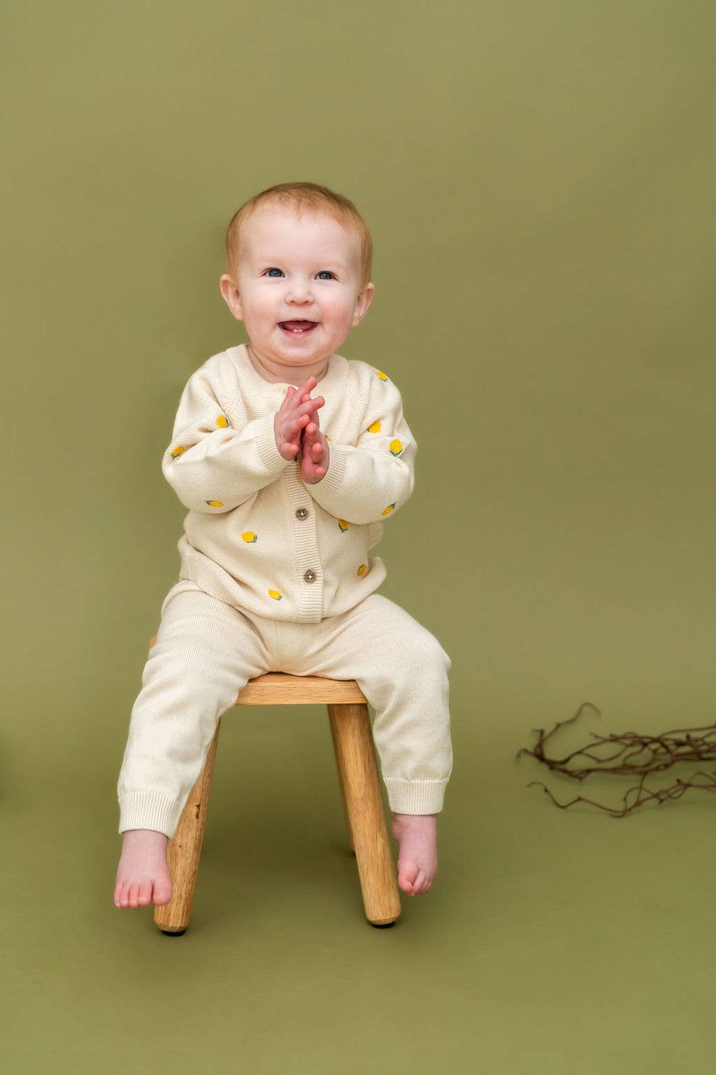 Lemon Embroidered Sweater Knit Baby Cardigan (Organic Cotton