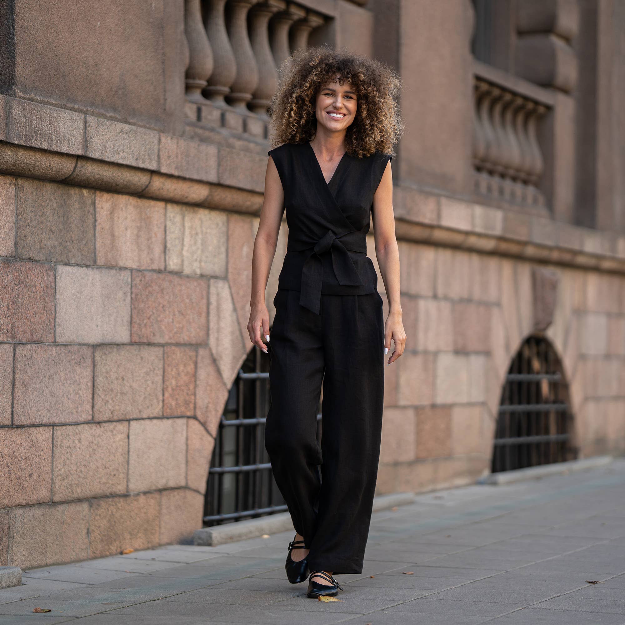 Linen High Drape Pants Lotus - Wide Leg Linen Trousers