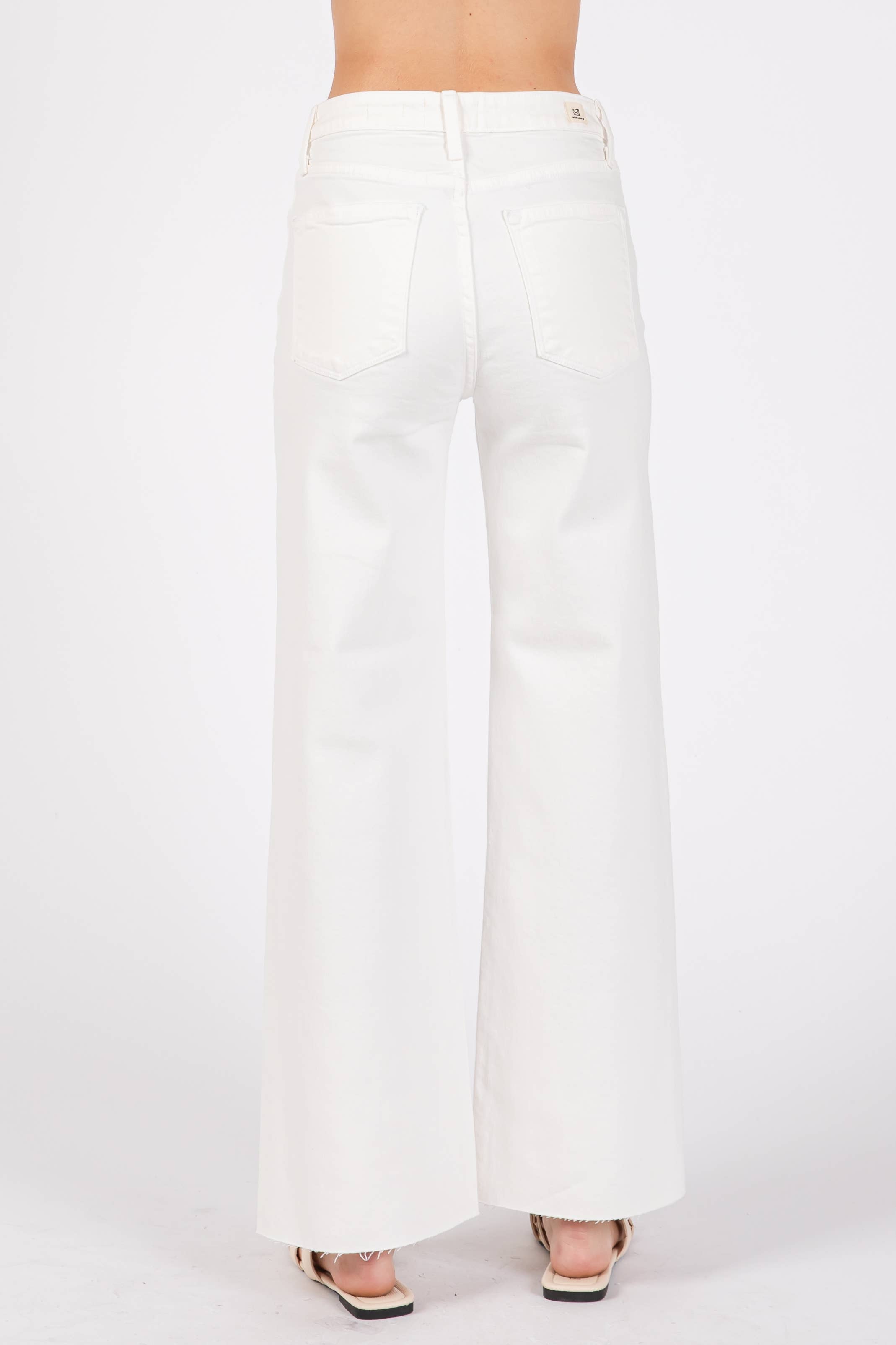 Paola A-Line Scissor Cut Wide Jeans - White