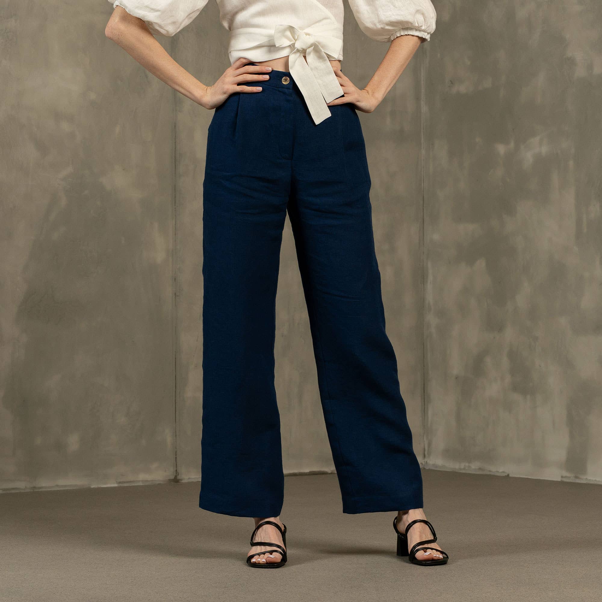 Linen High Drape Pants Lotus - Wide Leg Linen Trousers