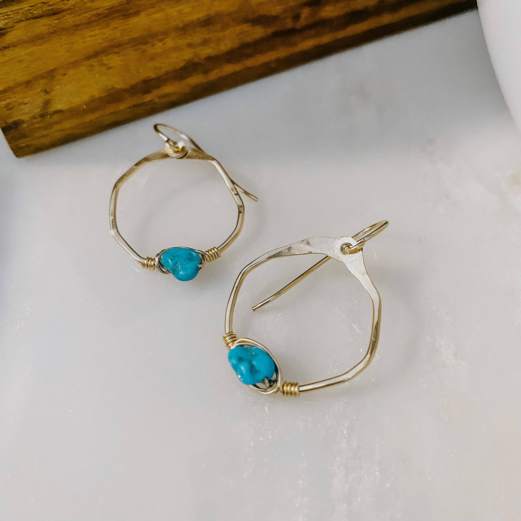 Kingman Turquoise Mini Organic Hoop Earrings