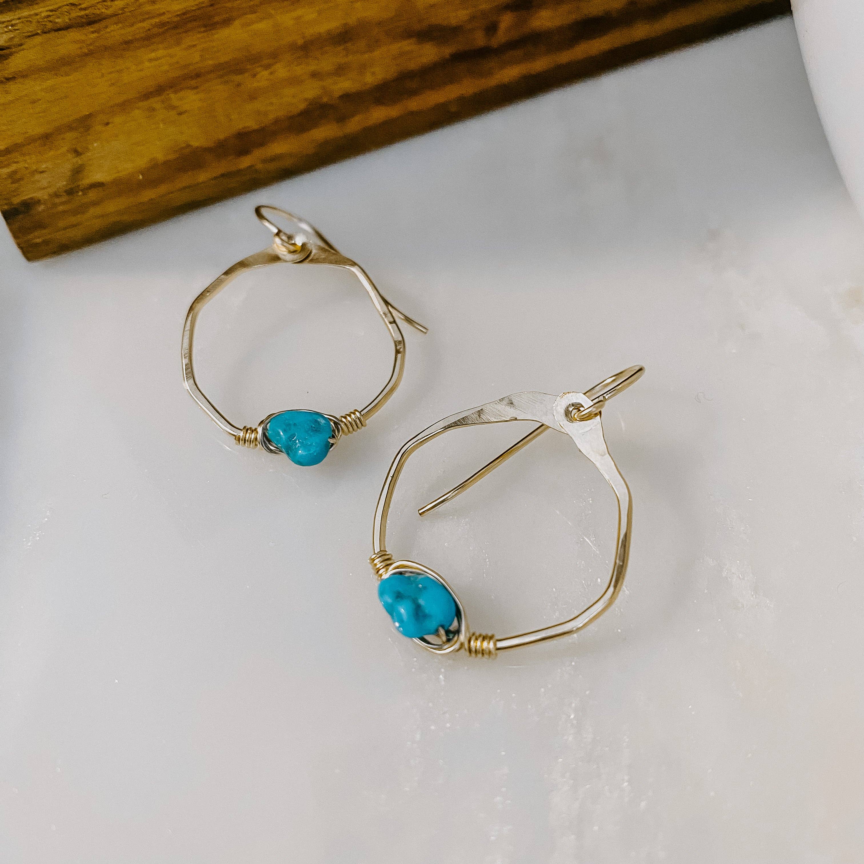 Kingman Turquoise Mini Organic Hoop Earrings