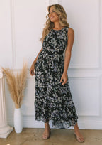 Floral Sleeveless Round Neck Open Back Maxi Dress