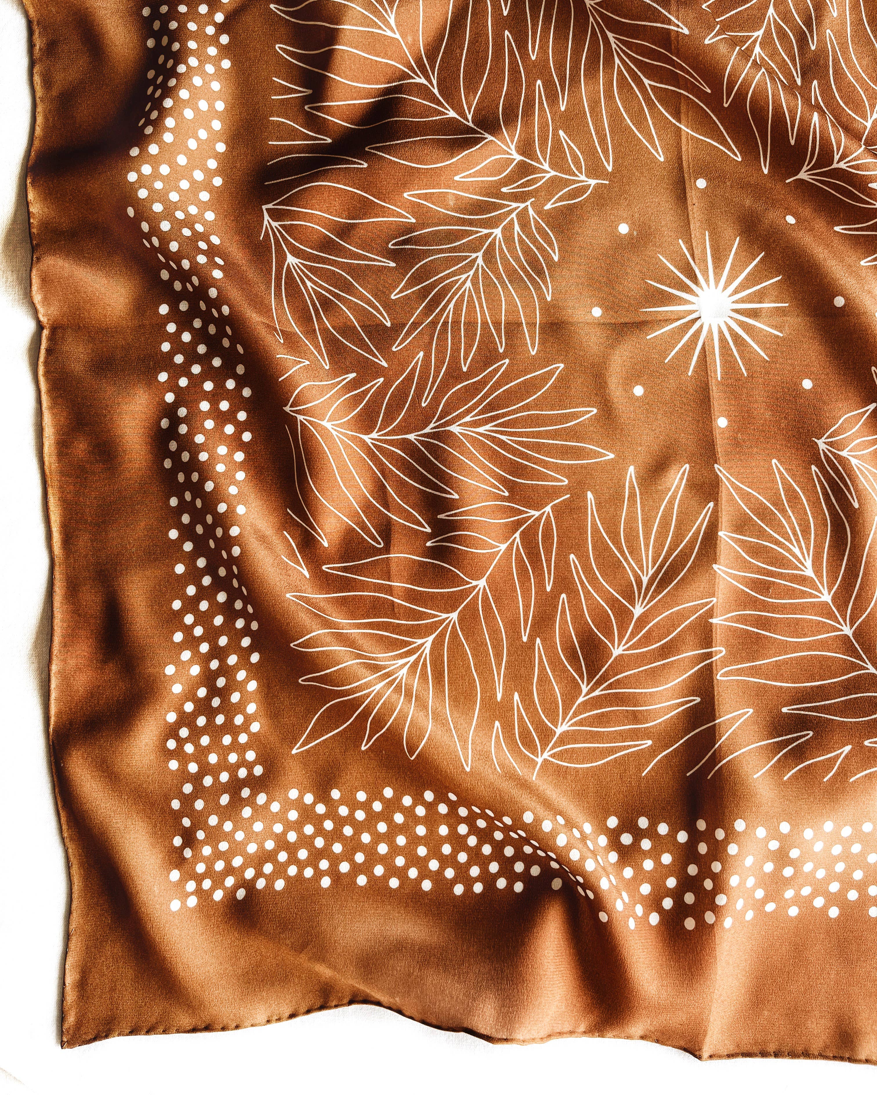 Tropical Palms Amber Western Style Bandana - 100% Silk