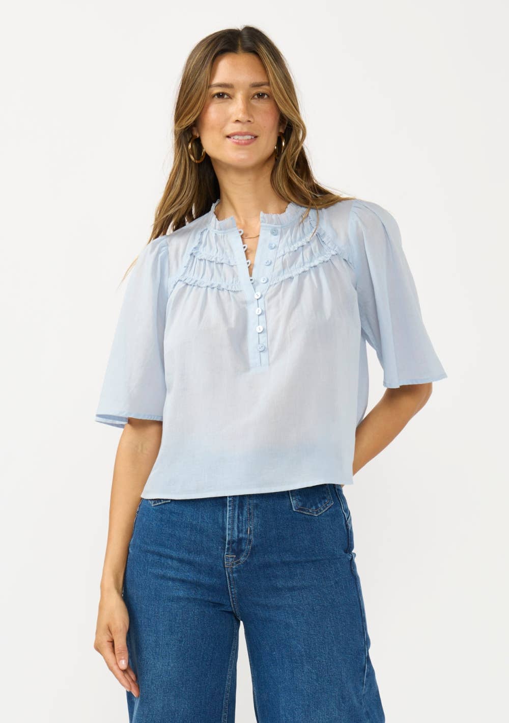 Ruffle Yoke Half Button Top