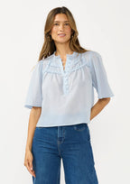 Ruffle Yoke Half Button Top