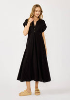 Pleated Panel Button Front Midi Dress