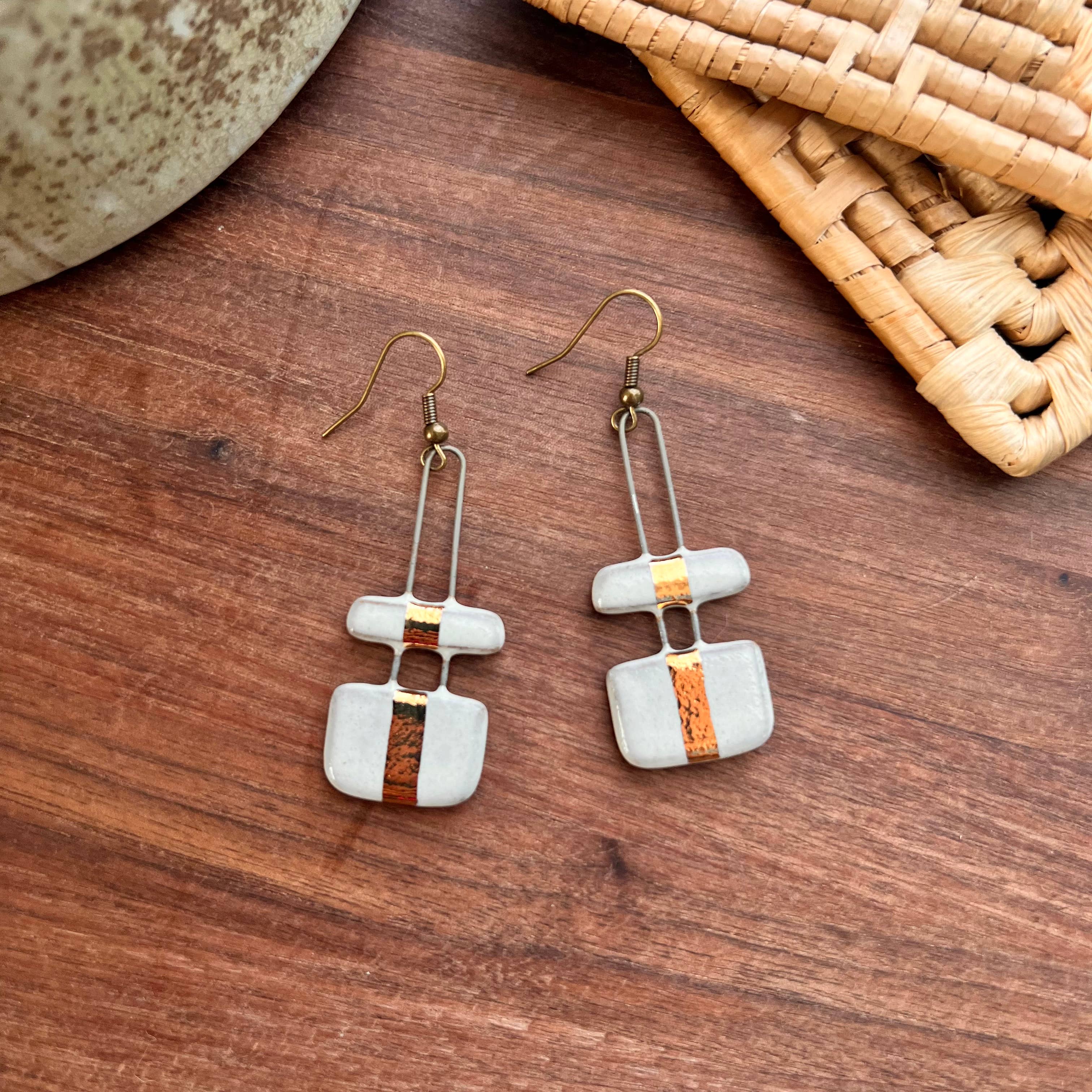White Two Piece Earrings