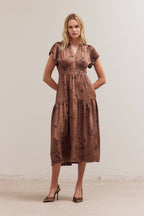 PRINTED RUFFLE MIDI DRESS