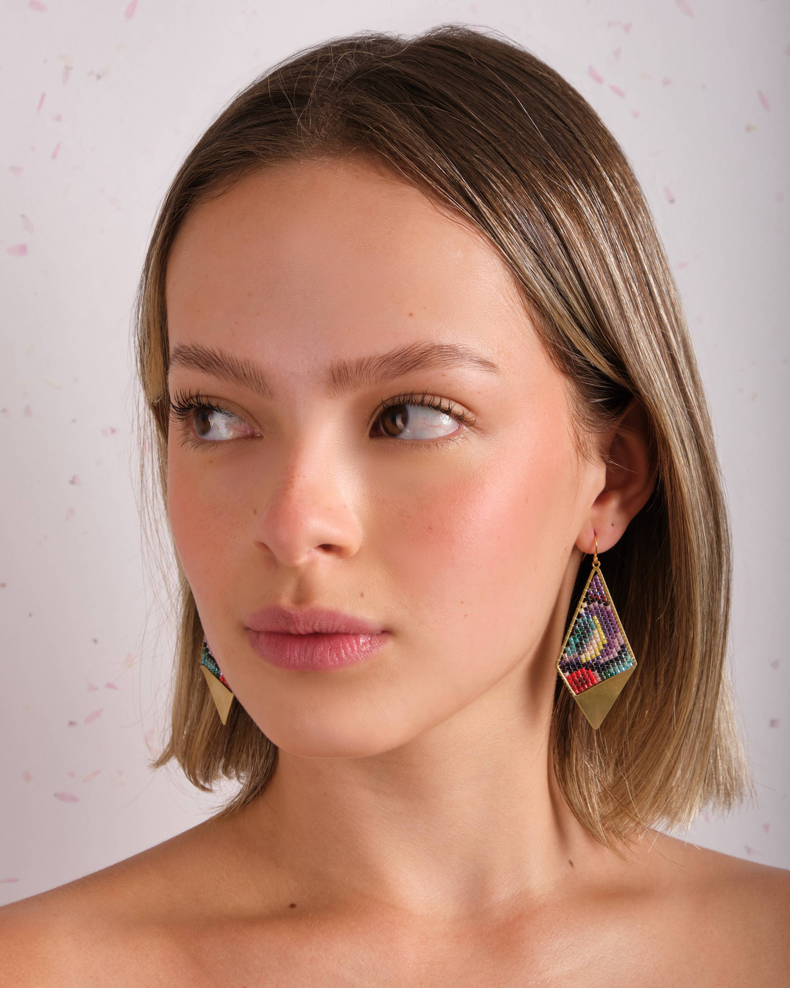 Beaded Handwoven Kaleidoscope Kite Earrings (Pink/Orange)