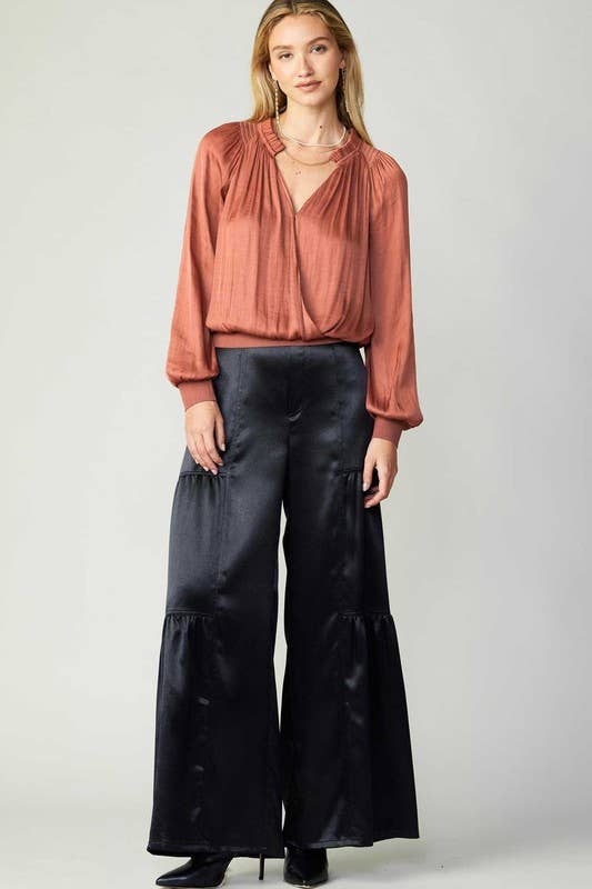 Ruffled Surplice Top W/rib Hem