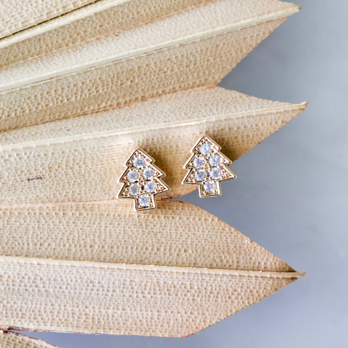 CZ Pine Tree Stud Earrings 