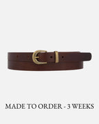 Ank Skinny Leather Belt with Gold Buckle & Keeper