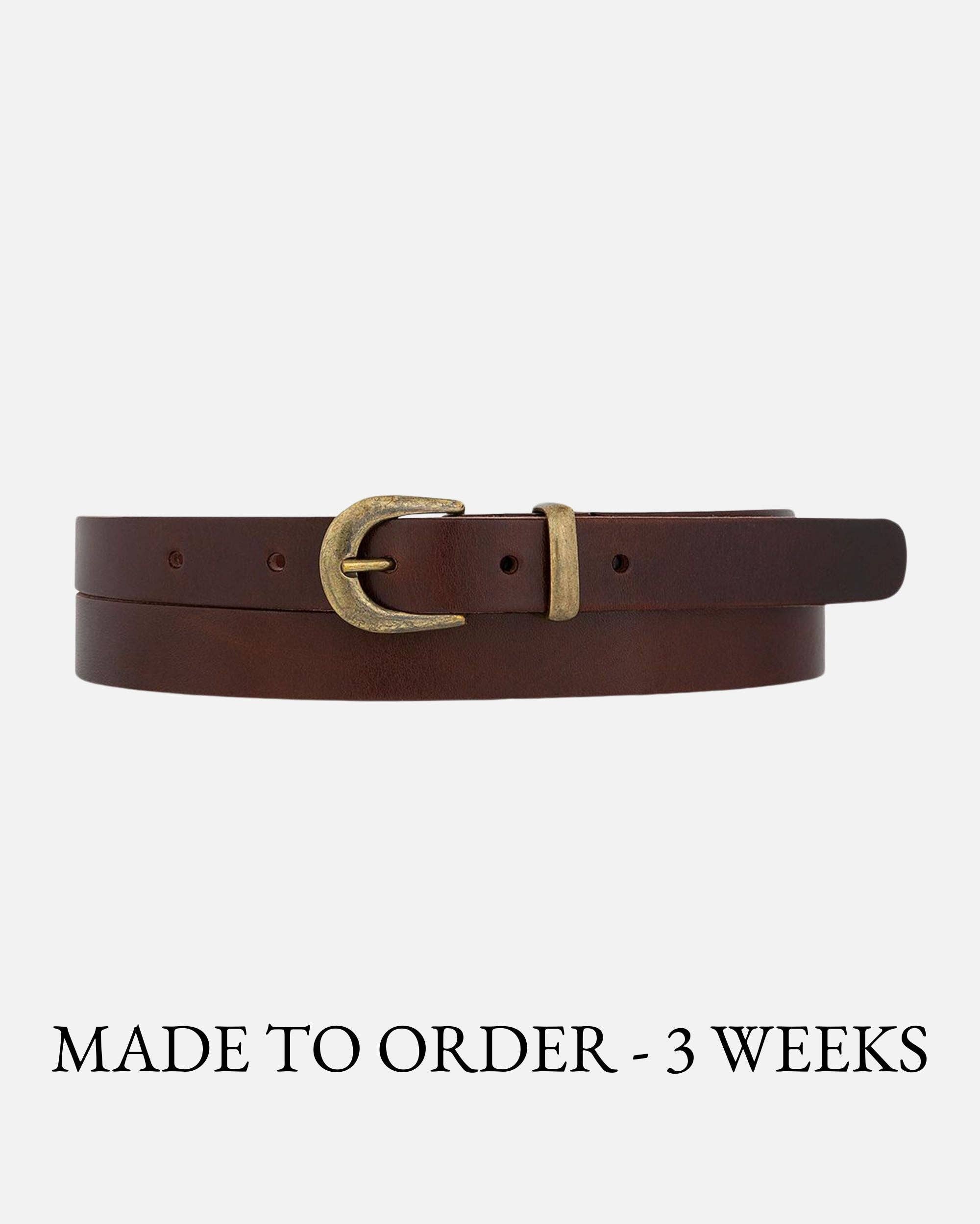 Ank Skinny Leather Belt with Gold Buckle & Keeper
