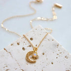 Hammered Moon and Opal Sun Necklace