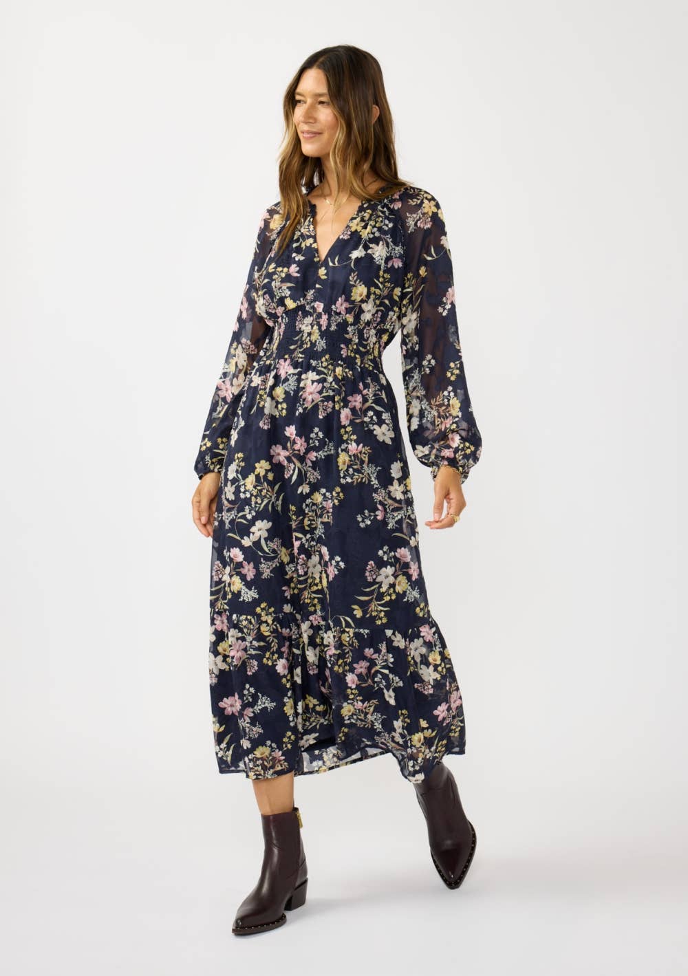 Smocked Waist Ruffle Maxi Dress
