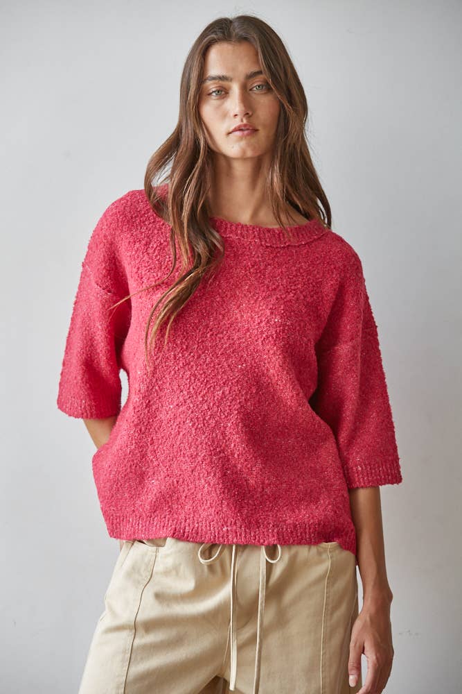 Knit Sweater Short Sleeve Boxy Pullover Top
