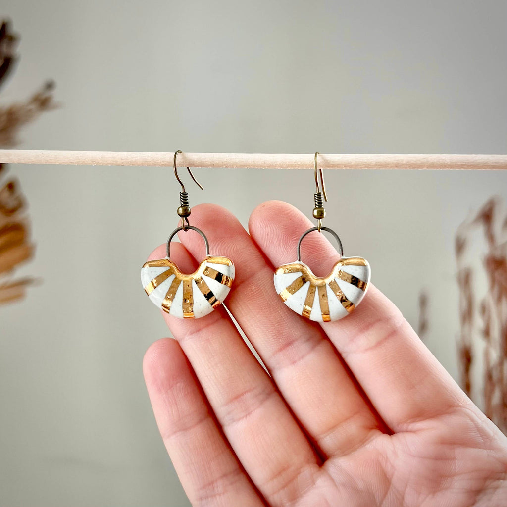White and Gold Fan Earrings 