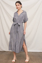 Short Sleeve Striped Button Down Shirt Dress