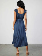 Double-Layer Ruffle Sleeve Crinkle 3Q Dress