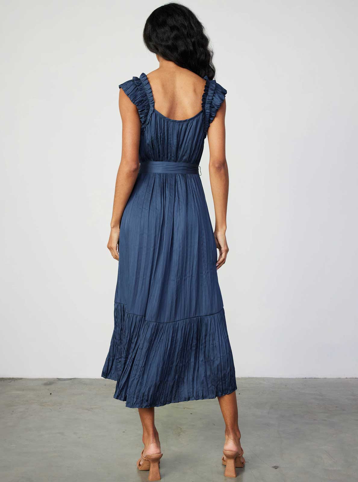 Double-Layer Ruffle Sleeve Crinkle 3Q Dress