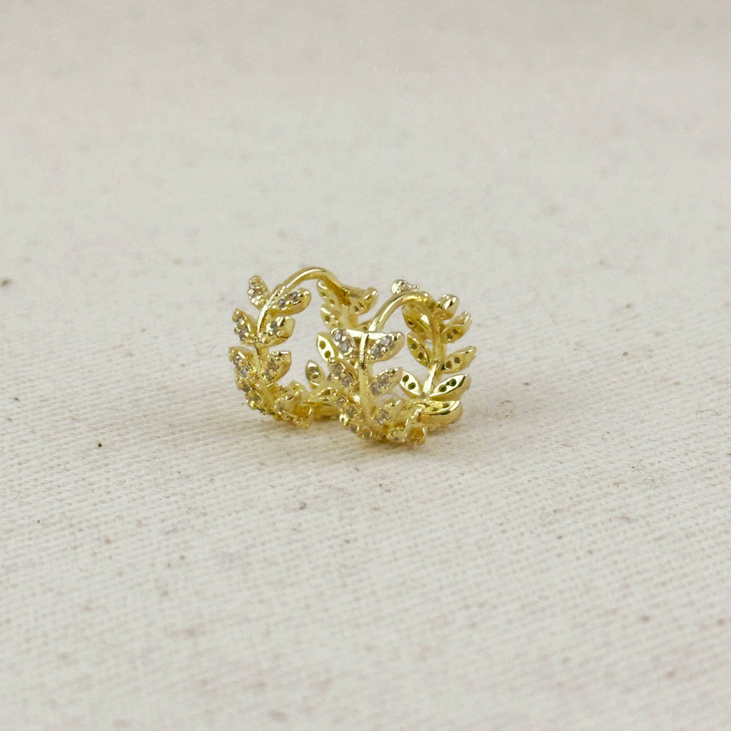 CZ Leaf Clicker Hoop Earrings