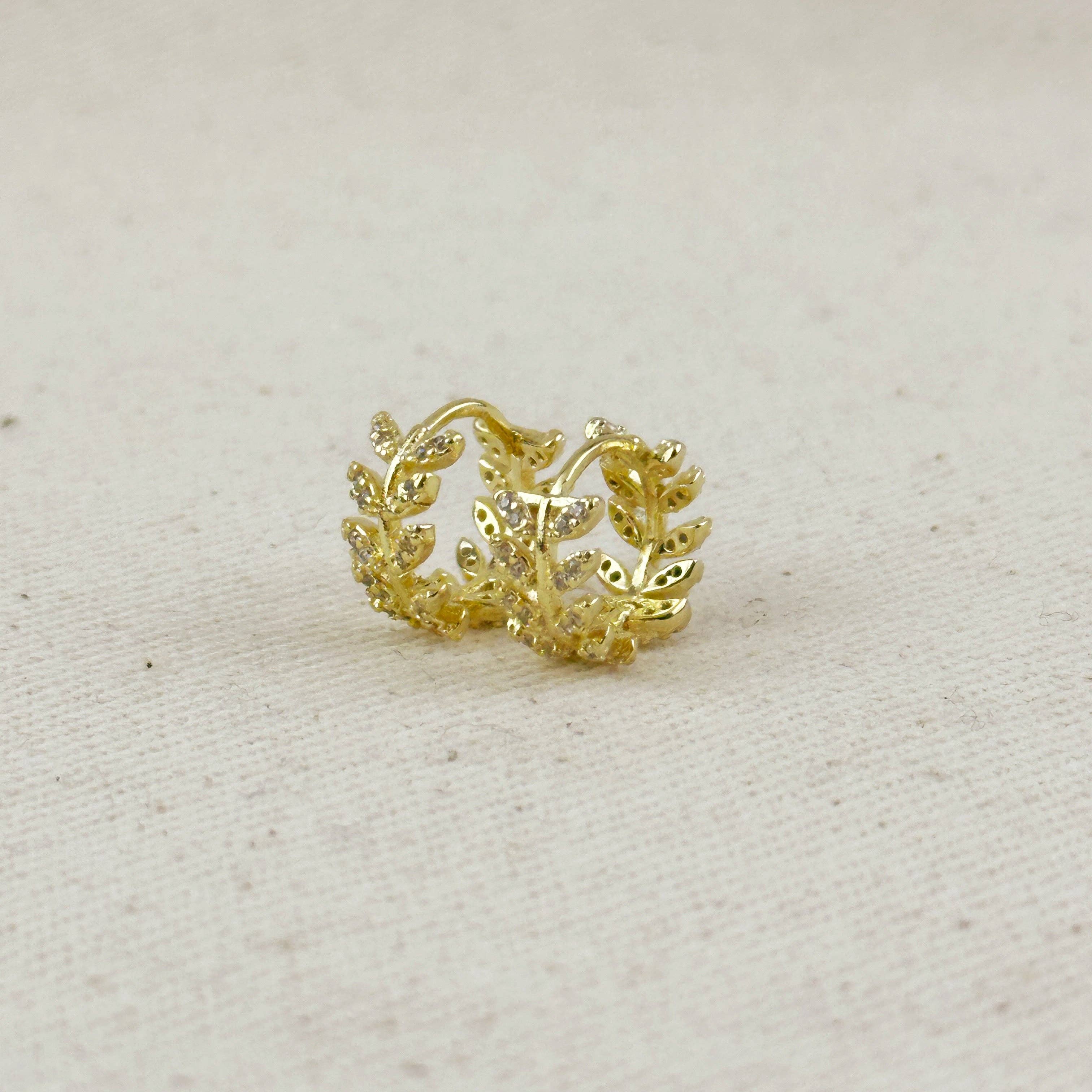 CZ Leaf Clicker Hoop Earrings