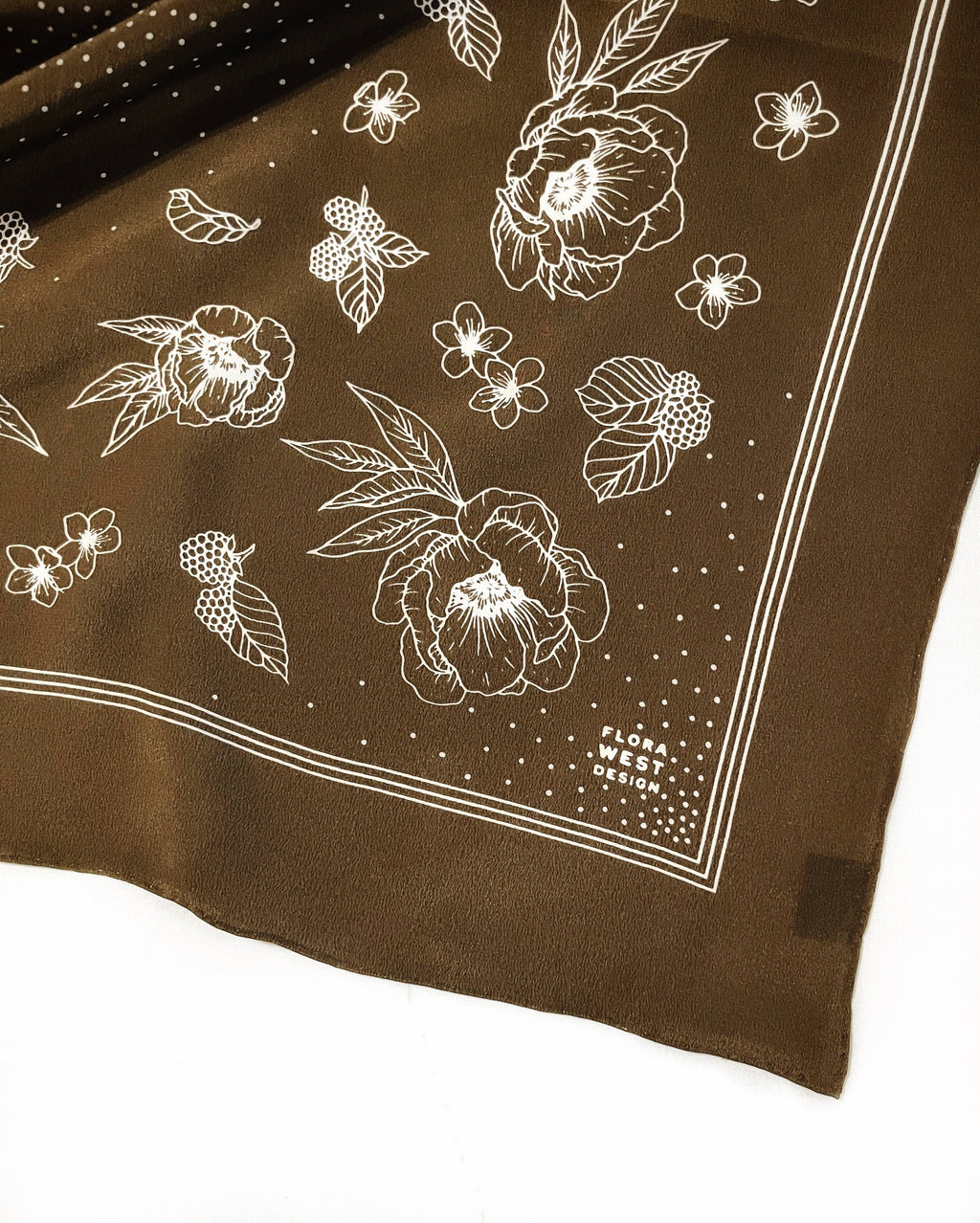 Classic Deep Olive Floral Western Bandana - 100% Silk
