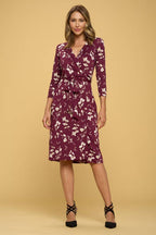 Floral Print V neck Jersey Wrap Dress with Tie