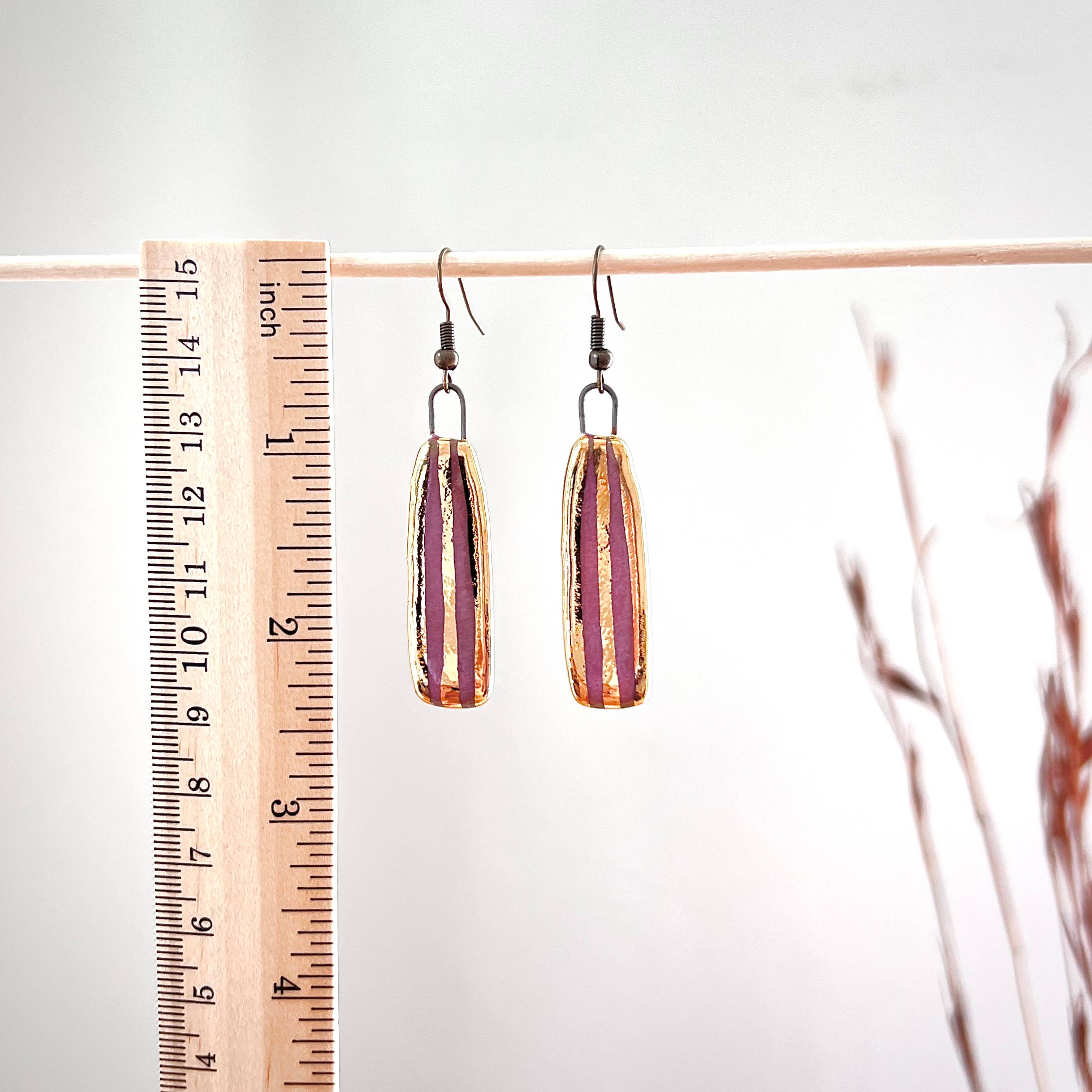 Pink and Gold Striped Clay Earrings
