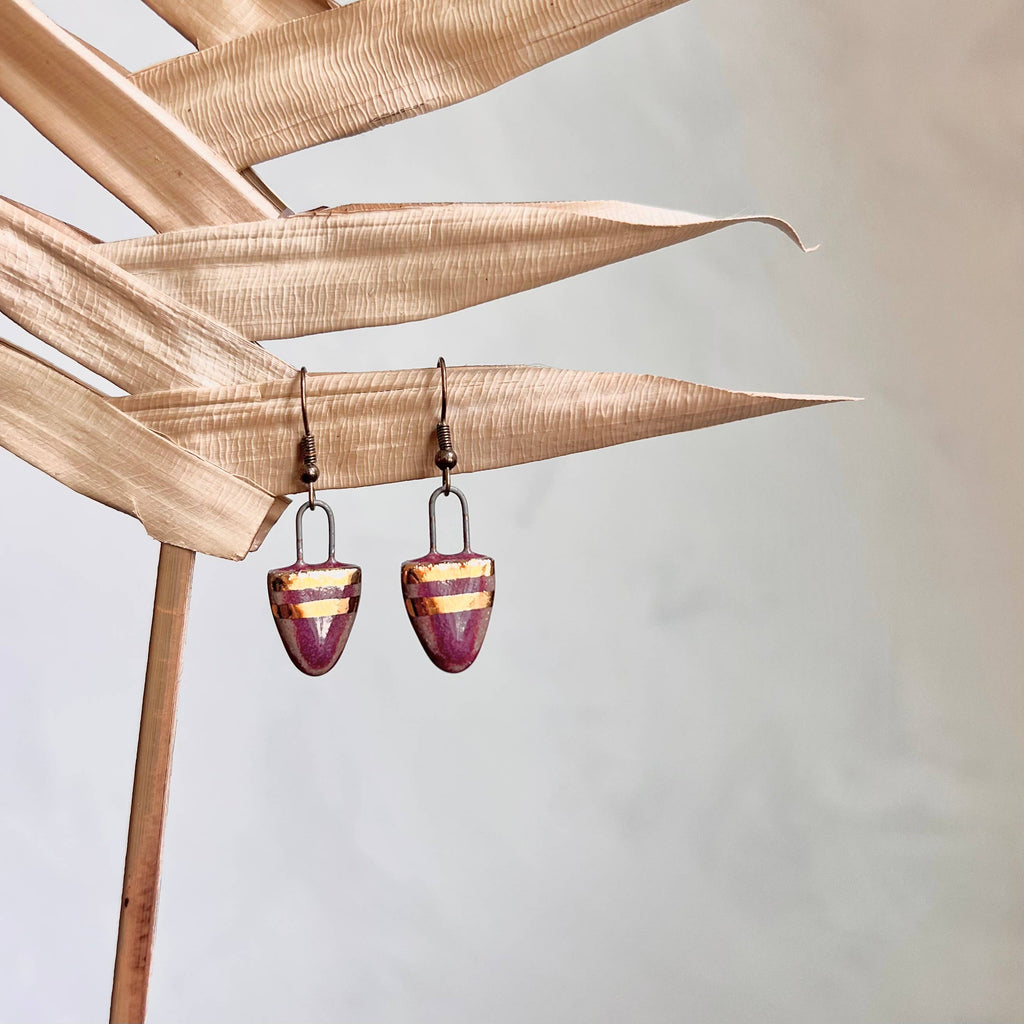 Maroon and Gold Small Drip Earring