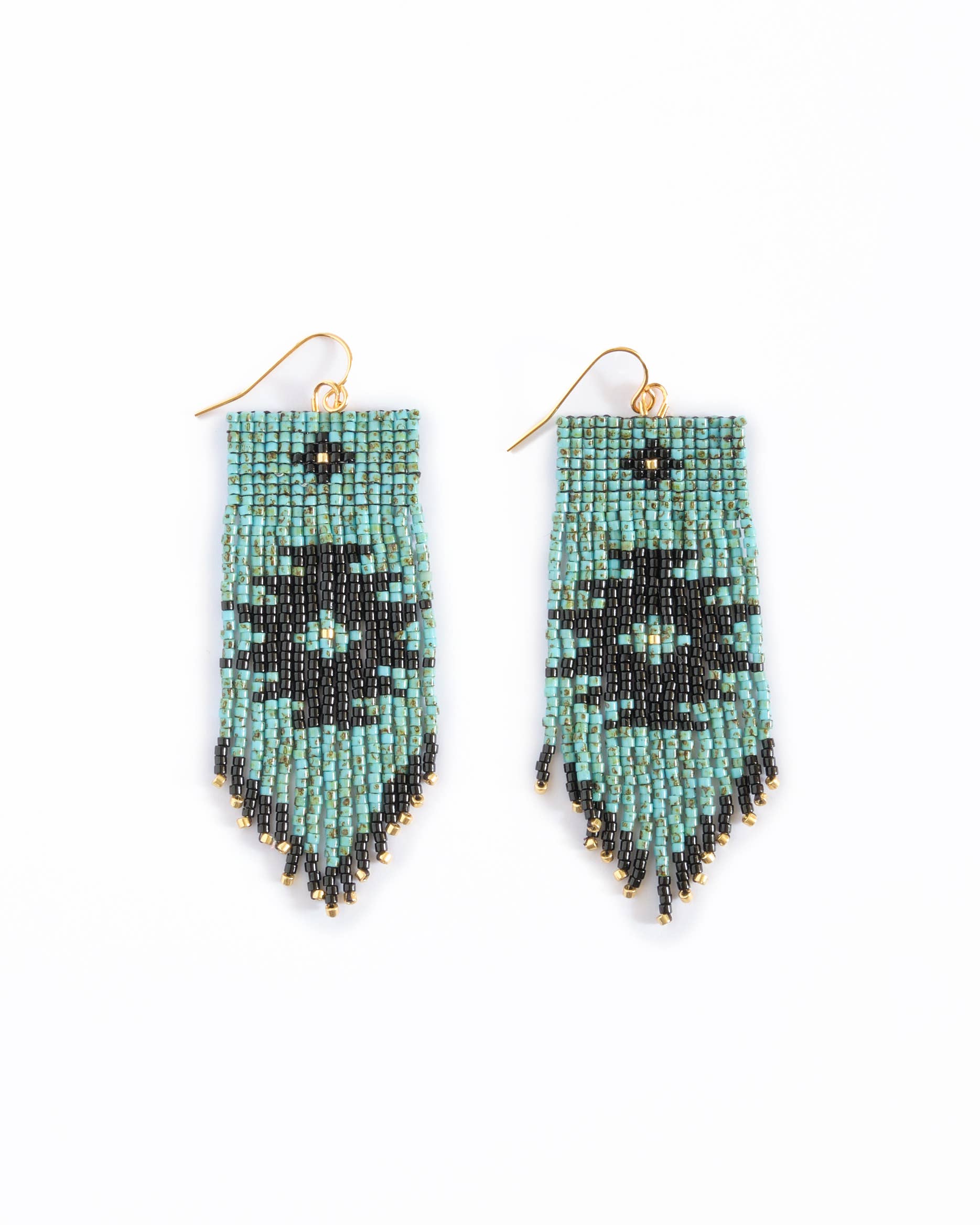 Beaded Handwoven Tribal Fringe Earrings (Cream/Black)