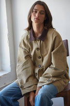 Woven Cotton Collar Neck Button Down Jacket