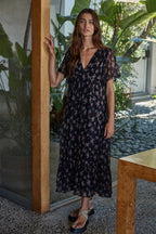 Woven Polyester Floral Print Midi Dress