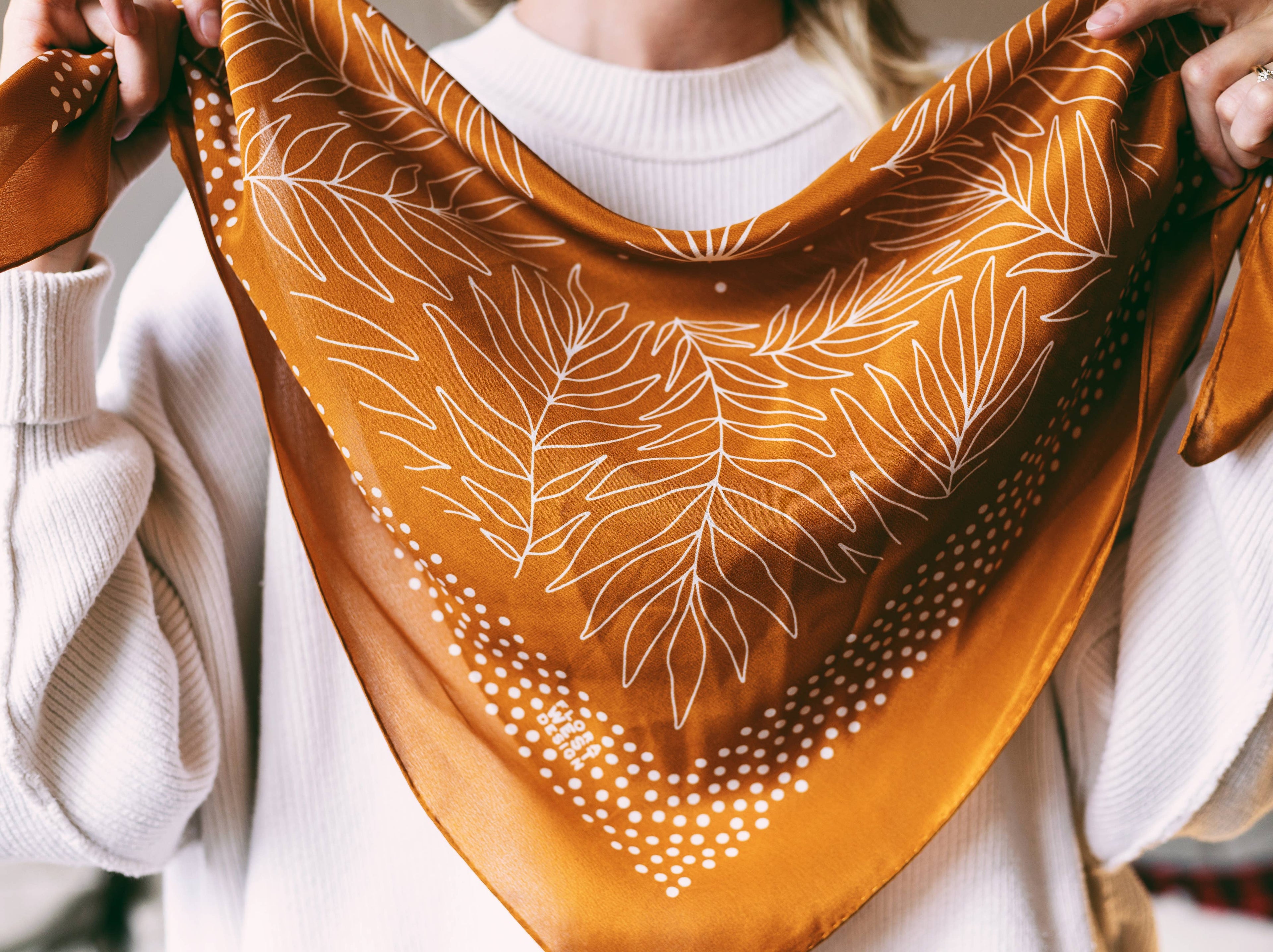 Tropical Palms Amber Western Style Bandana - 100% Silk