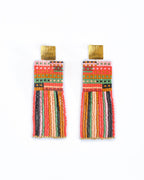 Beaded Handwoven Striped Knit Fringe Earrings (Sweet Escape)