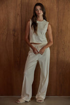 Knit Cotton Pointelle Round Neck Sleeveless Tank
