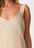 Linen Blend Sleeveless V Neck Midi Dress