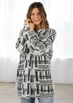 Black and White Fuzzy Long Sleeve Cardigan
