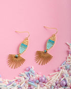 Beaded Handwoven Cotton Candy Dangle Earrings (Aqua)