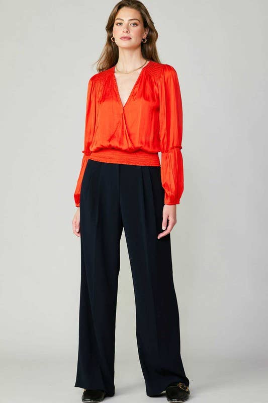 Surplice Neck Blouse W/Pleated Detail