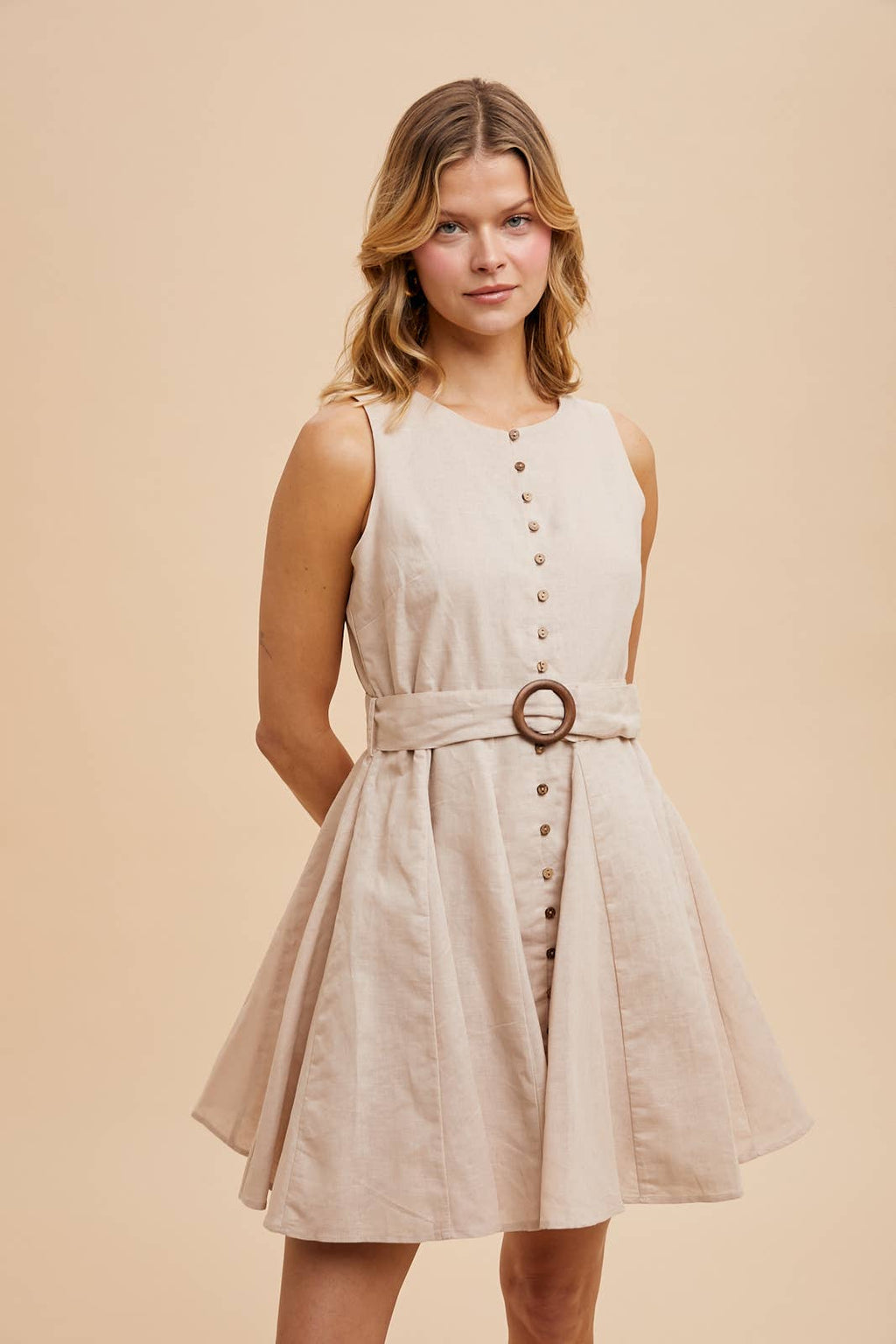 Belted Button Down Linen Dress