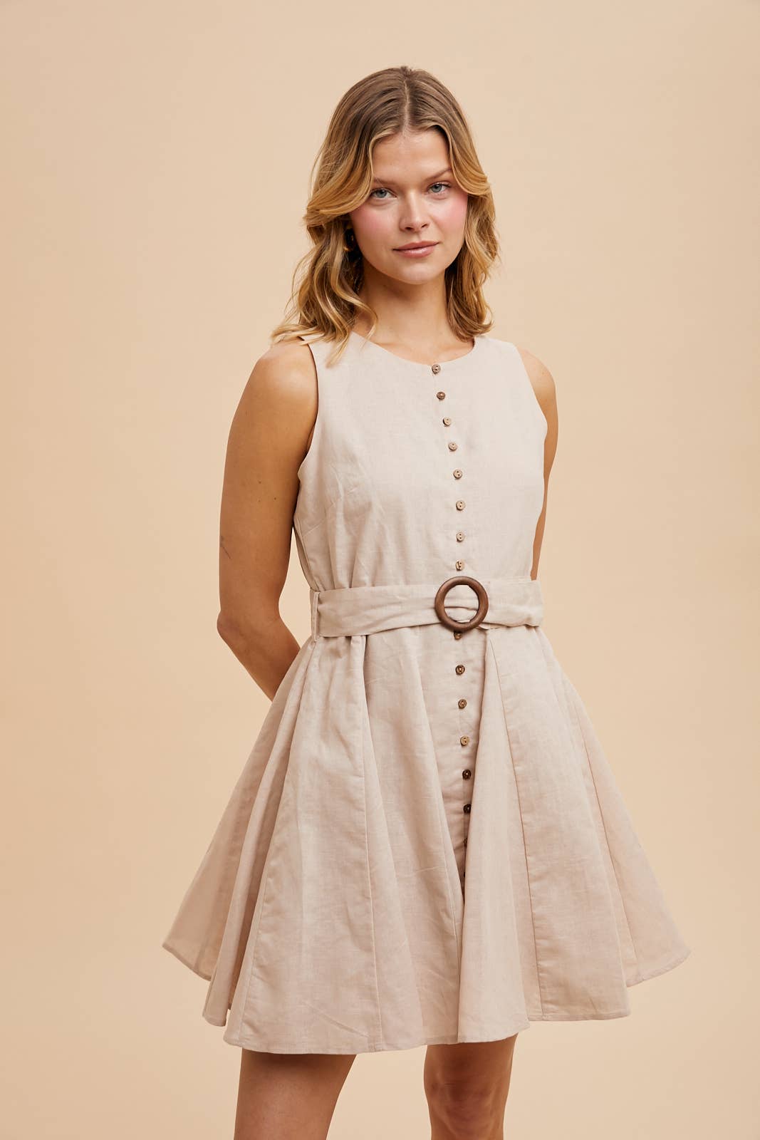 Belted Button Down Linen Dress