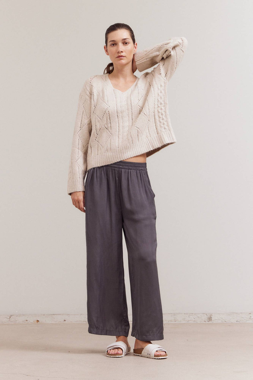 V Neck Cable Sweater