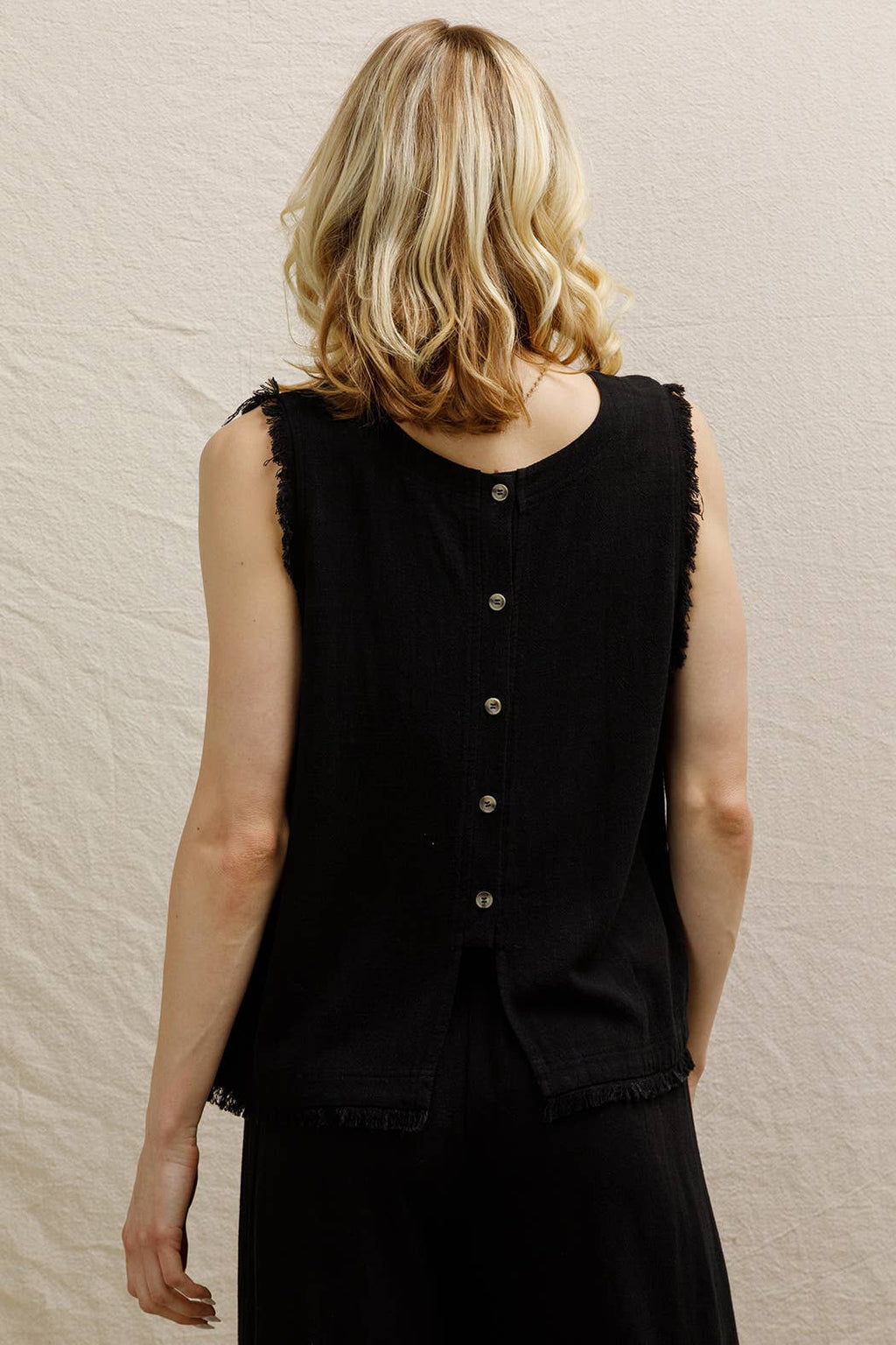 Back Button Detail Sleeveless Top